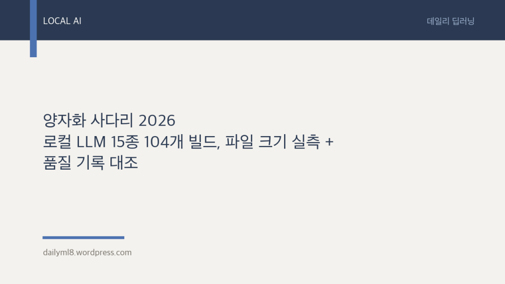양자화 사다리 2026 — 로컬 LLM 15종 104개 빌드, 파일 크기 실측 + 품질 기록&nbsp;대조